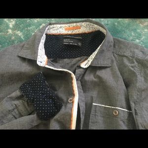 Mens Denim & Flower Slim Fit Button Down sz XL